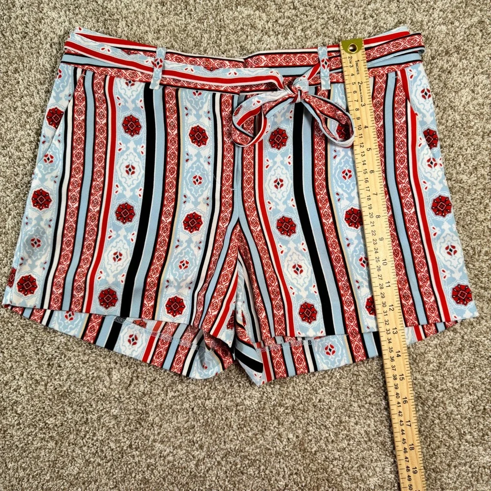 Loft Womens Size‎ 2 Blue Red Tile Stripe Tie Waist Riviera High Rise Shorts